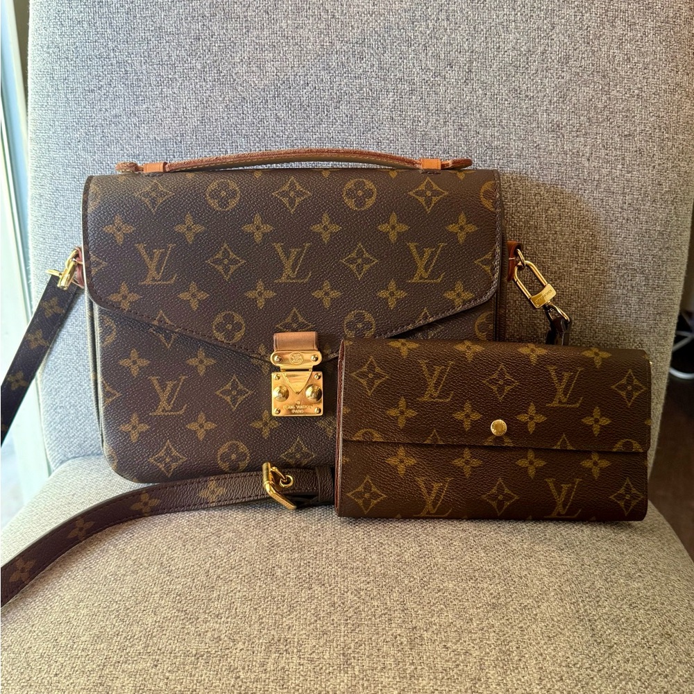 Louis Vuitton Brown Monogram Pochette Métis bag + Wallet
